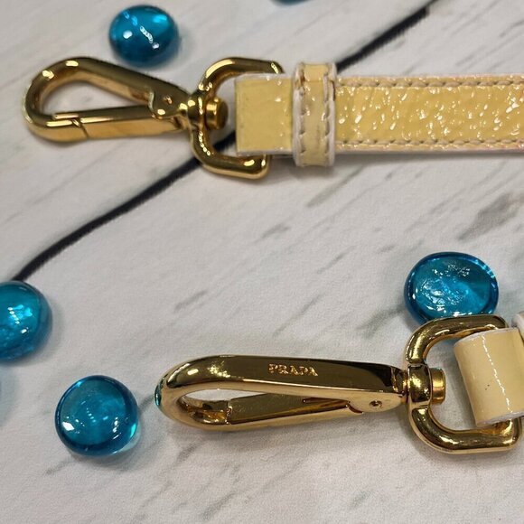 Prada Pale Yellow/White 5/8" Patent Leather Crossbody Strap, Sz: 44" - 48" long - Picture 3 of 7